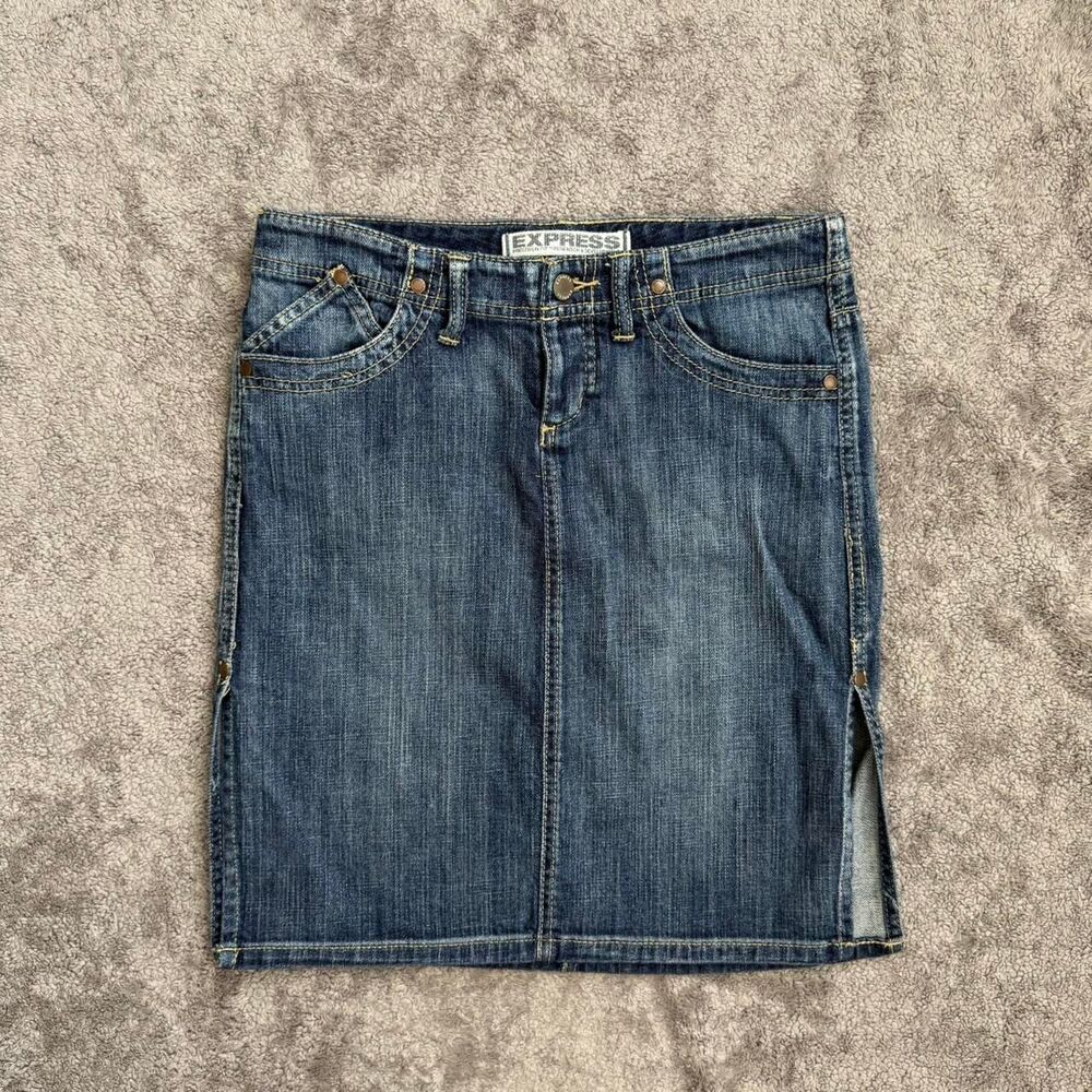 Express blue denim midi skirt